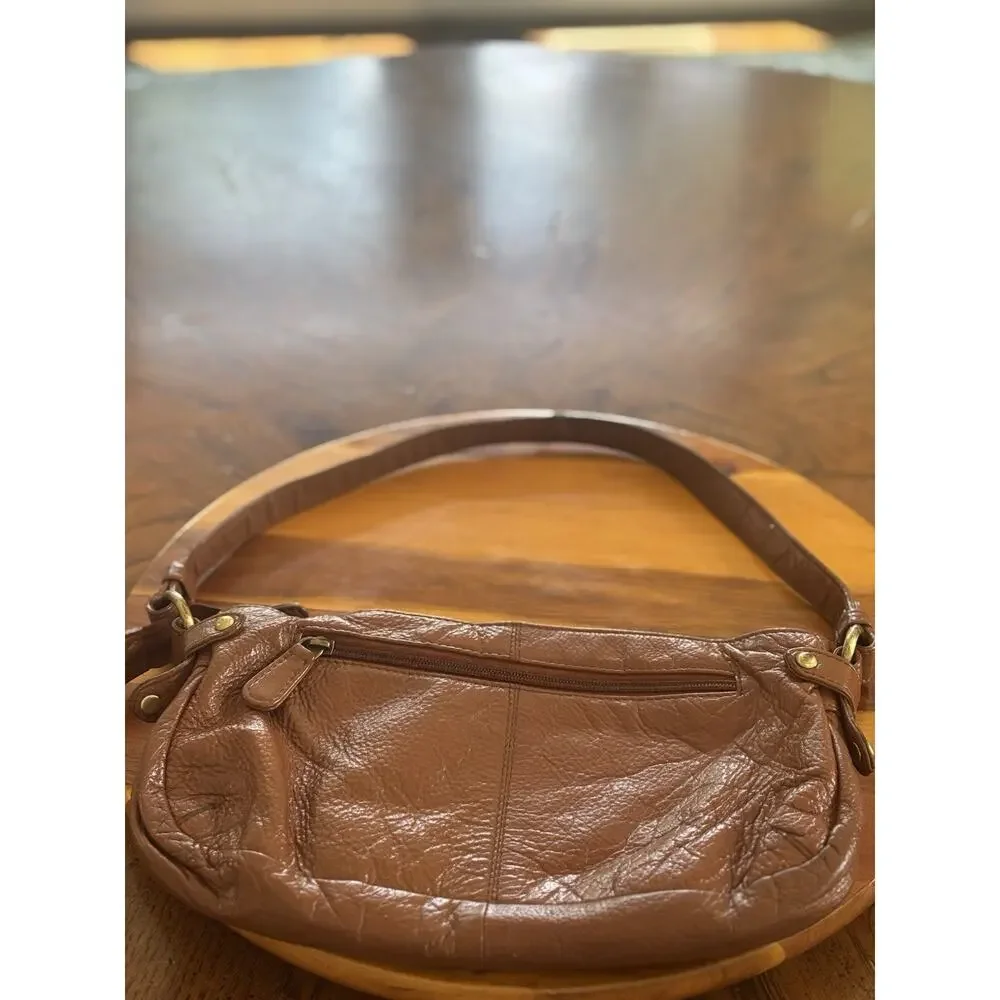 Maple Leaf Accessories Leather Brown Pebbled Shoulder Bag Zip Gold Hardware Y2K